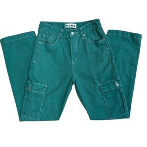 Vintage S.O.N.G. Y2K Cargo Pants Green Carpenter Style Cotton size5/27 (W-  2/4)